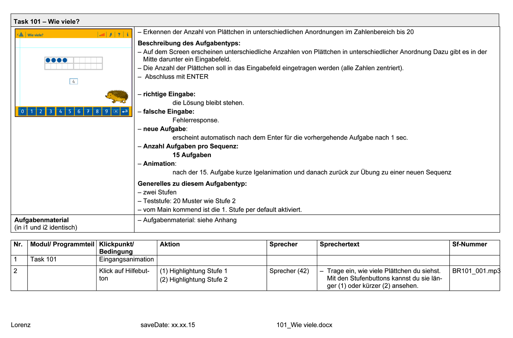 Blitzrechnen Drehbuch-Entwicklung