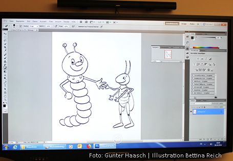 Bücherwurm-Freundetag, Illustratio Bücherwurm und Grashüpfer