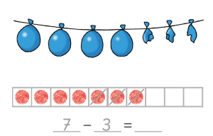 Grundschulblog_Unterrichten_Mathematik_Rechengeschichten_Themenheft_A_1_S_69 Abb.: Rechengeschichte mit Luftballons (MiniMax 1, Themenheft Zahlen und Rechnen Teil A, Seite 69, Aufgabe 1)