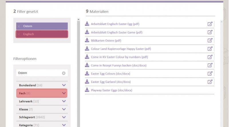 Grundschulblog_Klett_Grundschule_digital_Filtern_Downloadbereich Weitere Filter im Downloadbereich nach Fach Englisch