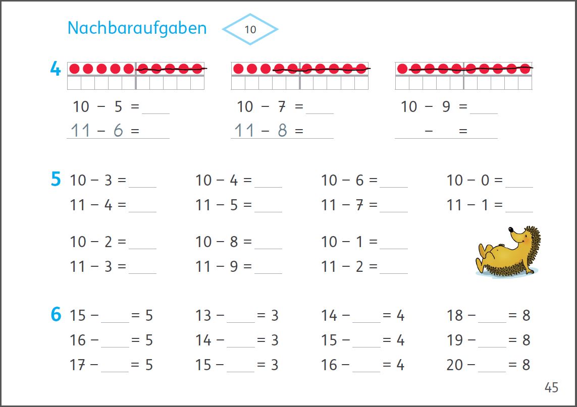 Grundschulblog_201032_Seite_45 Igel-Übungsheft B - Sicher rechnen S. 45, selbstständiges Arbeiten in gewohnten Formaten