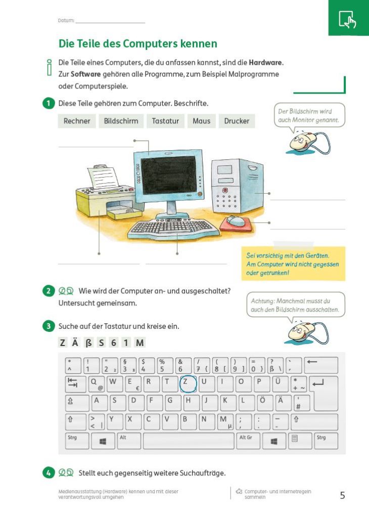 Grundschulblog_Mein_Medienheft_310479_Seite_7 Mein Medienheft, Seite 7, Die Teile des Computers kennen
