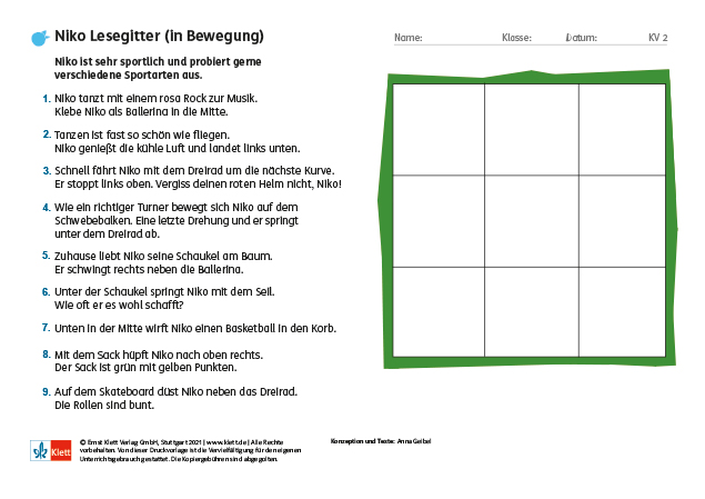 Grundschulblog_unterrichten_deutsch_niko_Lesegitter_II Lesegitter Niko in Bewegung Niveau II