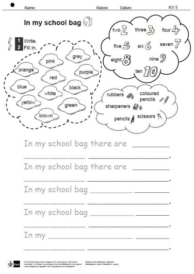 Grundschulblog_Unterrichten_Englisch_Come_in_Smartbox_588476_KV5 Come in Smartbox Kopiervorlage In my school bag