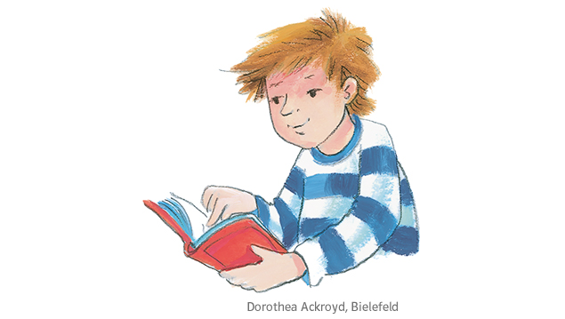 Grundschul-Blog_Grundschuljahr_WelttagBuch_Illu_Junge_liest Illustration Junge liest ein Buch