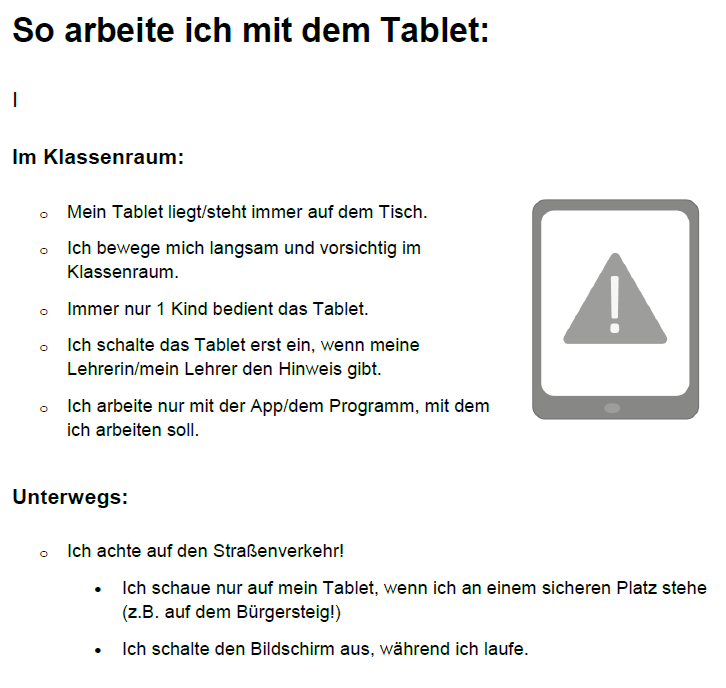 Kopiervorlage Arbeiten mit Tablet
