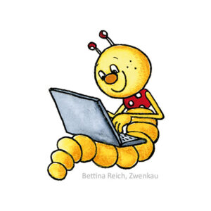 Grundschulblog_Sachunterricht_Buecherwurm_Medientipp Bücherwurm mir Laptop