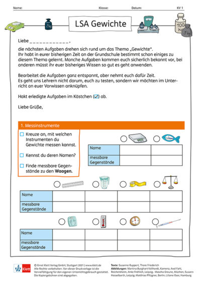 LSA_Gewichte_KV_nicschr.indd Lernstandsanalyse Gewichte Klasse 4 KV1