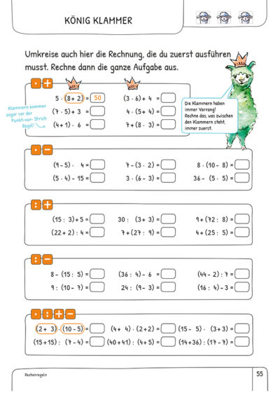 Grundschul-Blog-Unterrichten-Mathematik-Coollama-Kopiervorlagen-Klasse-3-4-Koenig-Klammer-Uebungsheft Coollama Kopiervorlagen Klasse 3 und 4 König Klammer Übungsheft
