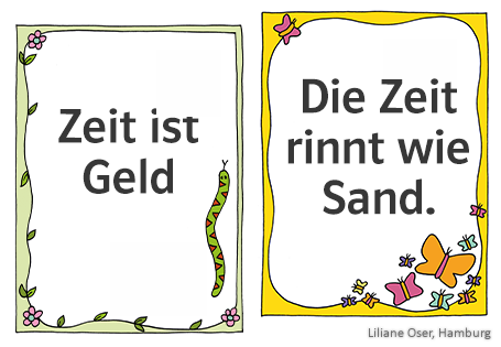 Grußkarten mit Zitaten Zeit ist Geld; Die Zeit rinnt wie Sand.
