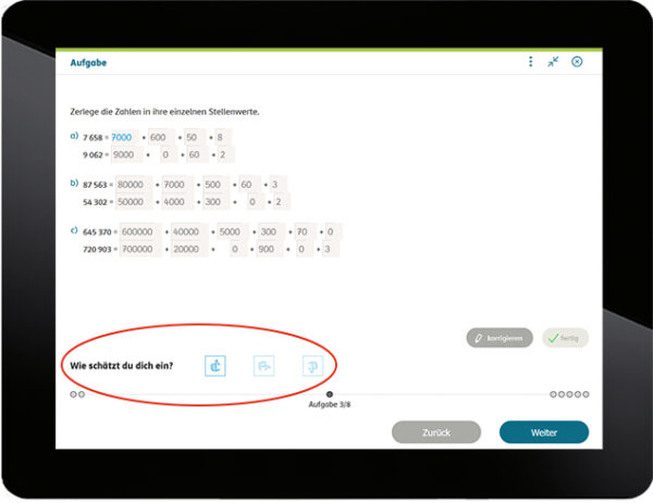 Rechenrabe eCourse Klasse 4 Screen Tablet Selbsteinschätzung