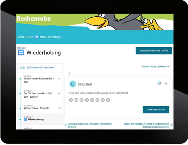 Rechenrabe eCourse Klasse 4 Screen Tablet Selbsttestsequenz