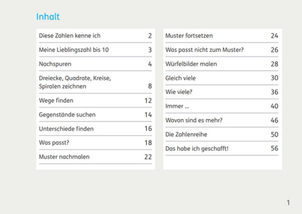 Zahlenbuch Vorkurs Inhaltsverzeichnis