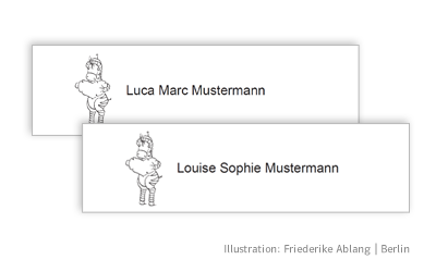 Zebra Namensschilder, Beispiel