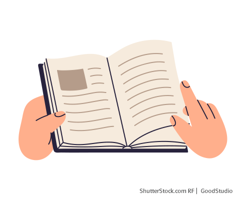 Illustration eines Buches, welche in den Händen gehalten wird