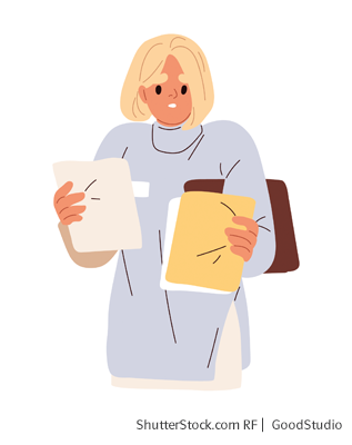 Illustration einer Frau, welche Papiere in den Händen hält