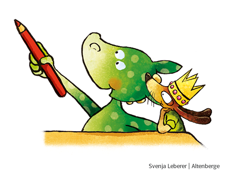 Illustration von Niko und Hugo mit einem Stift