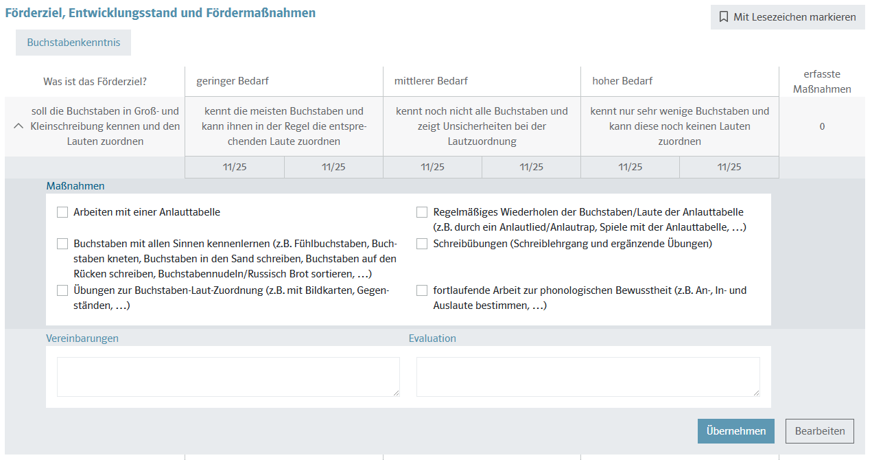 Lernentwicklungsassistenten LENA Screenshot Förderziel, Entwicklungsstand und Fördermaßnahmen