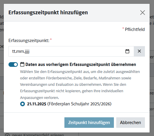 Lernentwicklungsassistenten LENA Screenshot Kopierfunktion