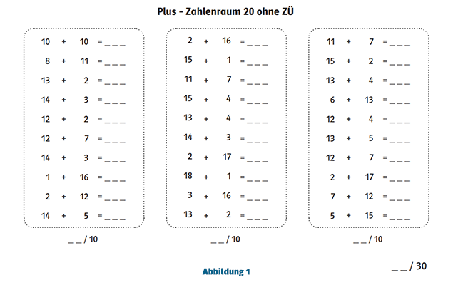 Kopfrechen-Aufgaben Plus Zahlenraum 20 ohne Zehnerüberschreitung