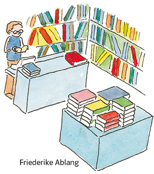 Mann in Buchhandlung
