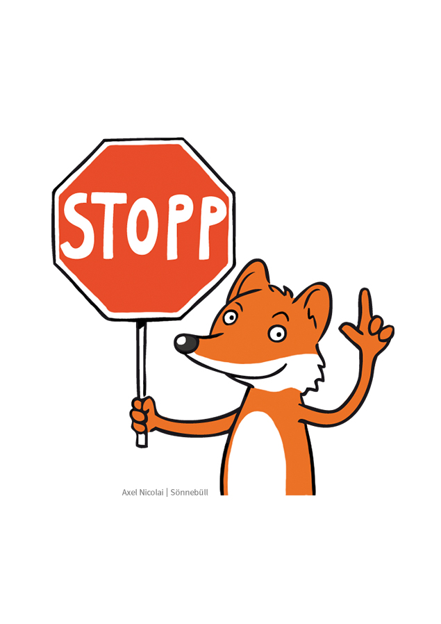 Fuchs mit STOPP-Schild