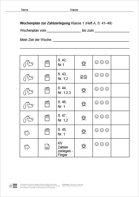 Vorschau Wochenplan Zahlzerlegung Seite 1