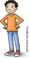 Illu kleiner_Junge Kind mit orangenem T-Shirt