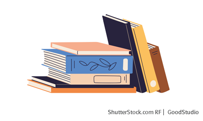 Grundschul-Blog-Grundschuljahr-Ferien-Ferienbuecher-Buecherstapel Illustration eines Bücherstapels und angereihte Bücher, kleiner Bücherhaufen