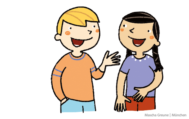2 Kinder unterhalten sich