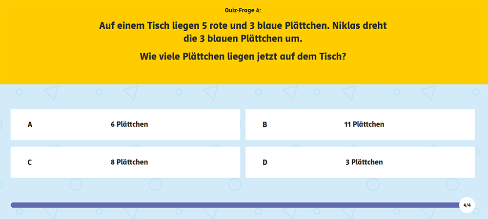 Screenshot aus dem MiniMax DUA Quiz Addition