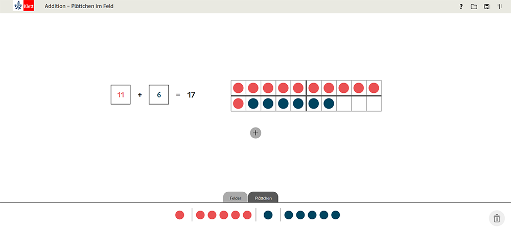 Screenshot aus dem MiniMax DUA Tafelmodul Addition