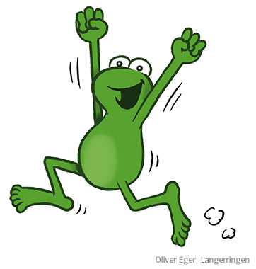 Frosch Mini hüpft motiviert durch die Gegend.