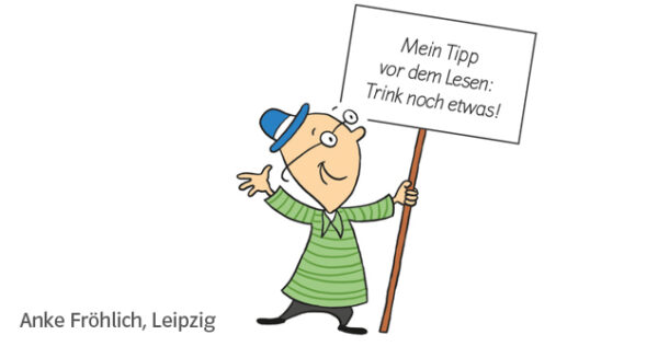 Maskottchen Leseförderheft Männchen mit Tipp-Schild