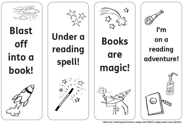 Bookmarks - Englische Lesezeichen in sw zum ausmalen