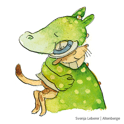 Illustration von Niko und Hugo, die sich umarmen