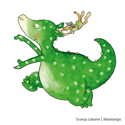 Illustration Niko und Hugo, die rennen und nach links zeigen