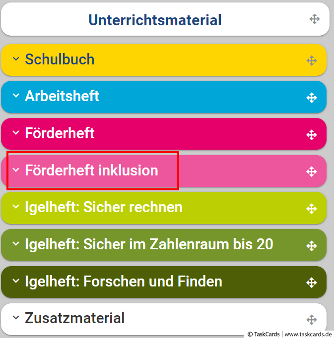 Screenshot TaskCards Materialien