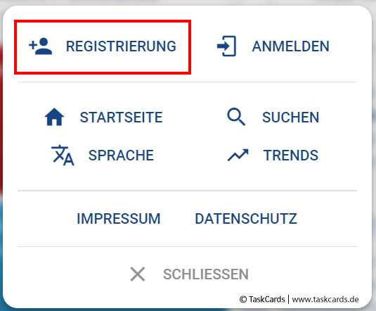 Screenshot Taskcard Registrierung