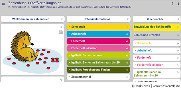Screenshot Taskcard Stoffverteilungsplan Zahlenbuch 1