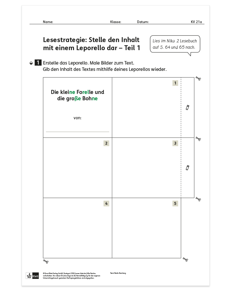 Niko Lesebuch 2 Lesestrategie Leporello KV