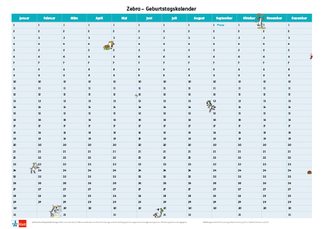 Geburtstagskalender Zebra