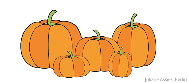 Grundschul-Blog-Herbst-Coollama-Halloween-Kuerbisse Illustration unterschiedlich große Kürbisse