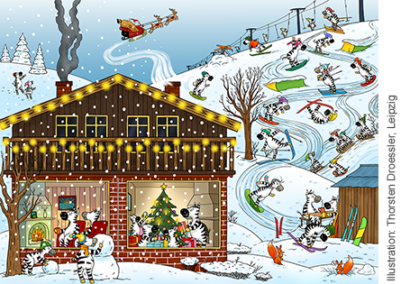 Zebras Wimmelbild Winter