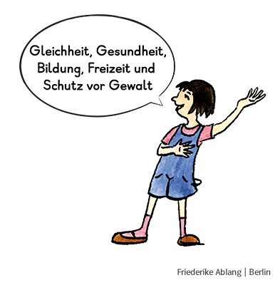 Illustration Kind mit Sprechblase: Kinderrechte, 80