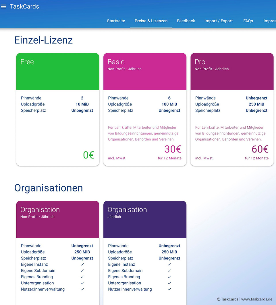 TaskCards Preise & Lizenzen