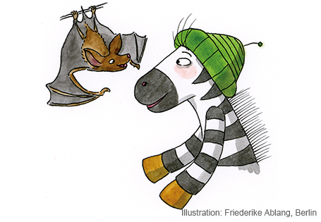 Illustration mit Zebra Franz und Fledermaus
