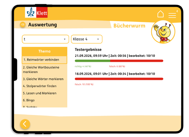 Blitzlesen-App, Screenshot, Auswertung