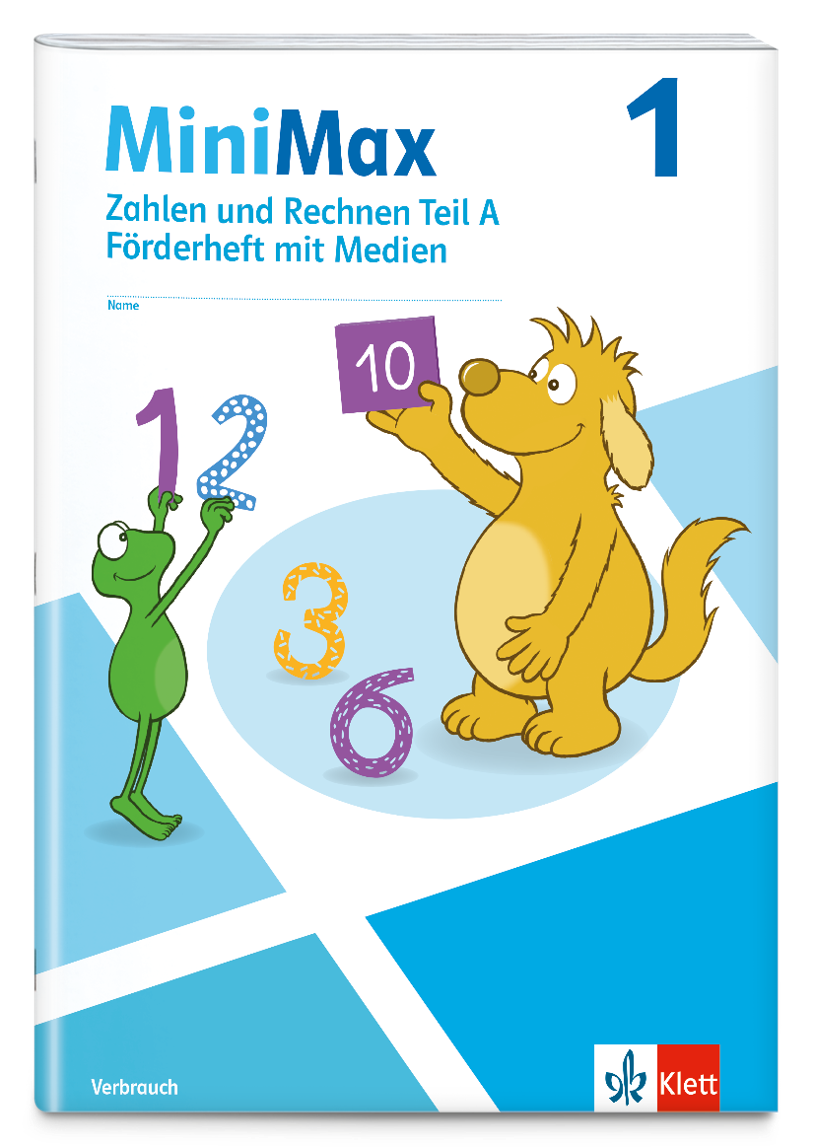 Cover MiniMax 1 Ausgabe ab 2026 Förderheft Zahlen und Rechnen Teil A mit Medien